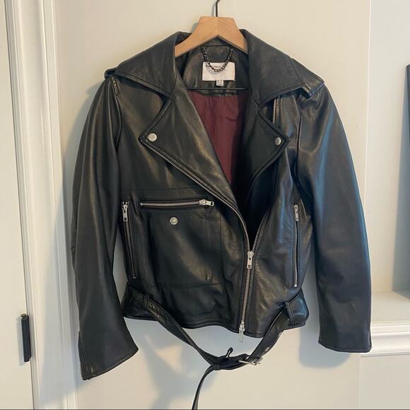 MUUBAA Black Sheep Leather Crop Moto Belted Jacket 4 - Picture 9 of 12